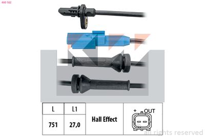 Czujnik, prędkość obrotowa koła KW 460 182