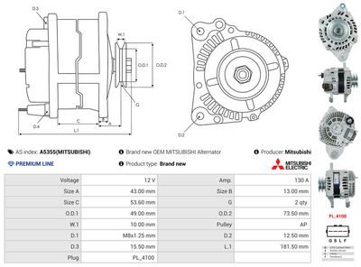 GENERATOR / ALTERNATOR AS-PL A5355MITSUBISHI 5