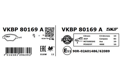 Brake Pad Set, disc brake VKBP 80169 A