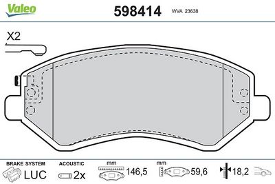 комплект спирачно феродо, дискови спирачки VALEO 598414