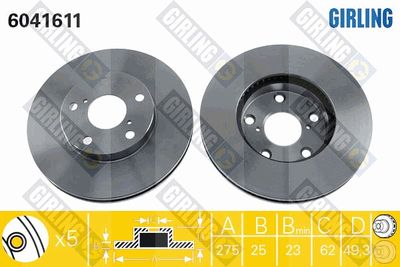 GIRLING 6041611 Тормозные диски для TOYOTA RAV 4 II (_A2_) 1.8 (ZCA25_, ZCA26_) GIRLING 6041611 Тормозные диски для TOYOTA RAV 4 II (_A2_) 1.8 (ZCA25_, ZCA26_)