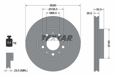 Тормозной диск TEXTAR 92066703 для VOLVO S70