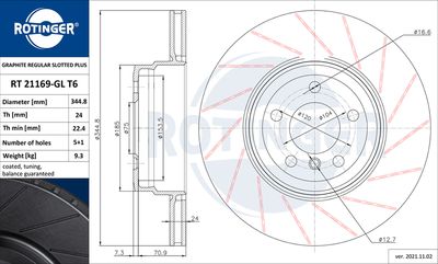 спирачен диск ROTINGER RT 21169-GL T6