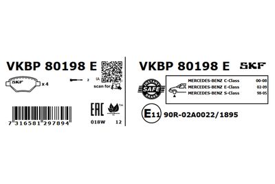 Комплект тормозных колодок, дисковый тормоз VKBP 80198 E