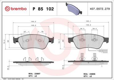 BREMSBELAGSATZ SCHEIBENBREMSE BREMBO P85102 1