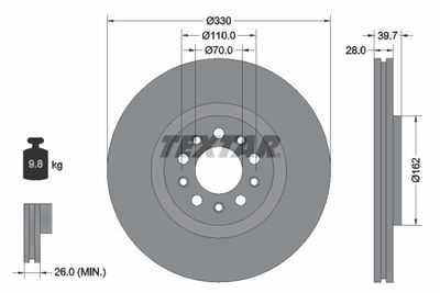 Тормозной диск TEXTAR 92220903 для JEEP CHEROKEE