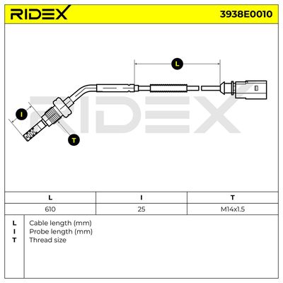 датчик, температура на изгорелите газове RIDEX 3938E0010