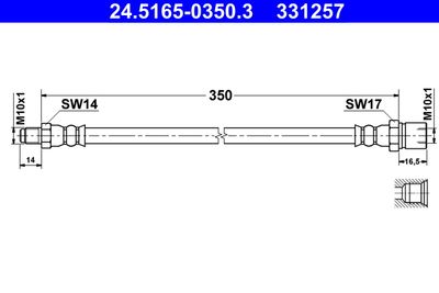 Тормозной шланг ATE 24.5165-0350.3 для VW 1500,1600