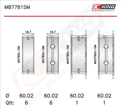 Комплект черупки на лагера на коляновия вал KING MB7781SM0.25