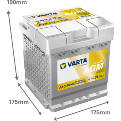 Batterij VARTA 12V 40Ah/420A (EN) Dynamic AGM (EN) START&STOP AGM (R+ standaard terminal) 175x175x190 B13 - montageflens 10,5 mm (agm/beginnen)