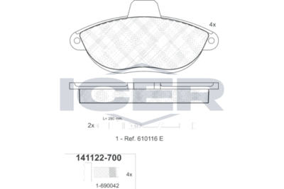 комплект спирачно феродо, дискови спирачки ICER 141122-700