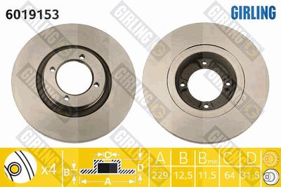 Тормозной диск GIRLING 6019153 для DAIHATSU CHARMANT