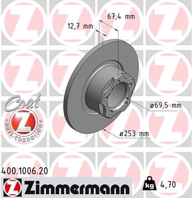 Тормозной диск ZIMMERMANN 400.1006.20 для MERCEDES-BENZ COUPE