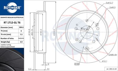 спирачен диск ROTINGER RT 1712-GL T6