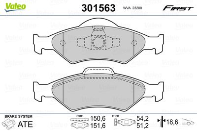 Комплект тормозных колодок, дисковый тормоз VALEO 301563 для FORD COURIER