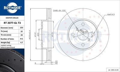 спирачен диск ROTINGER RT 2077-GL T3