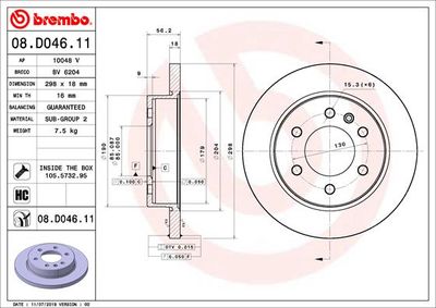 Тормозной диск BREMBO 08.D046.11 для MERCEDES-BENZ eSPRINTER