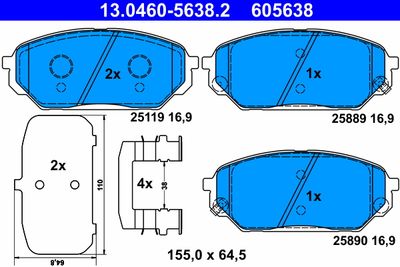 Комплект тормозных колодок, дисковый тормоз ATE 13.0460-5638.2 для HYUNDAI ix55