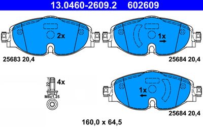 Комплект тормозных колодок, дисковый тормоз ATE 13.0460-2609.2 для SKODA KAROQ