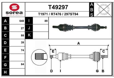 EAI T49297 Полуось в сборе  для RENAULT MEGANE II (BM0/1_, CM0/1_) 2.0 dCi
