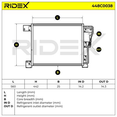 кондензатор, климатизация RIDEX 448C0038