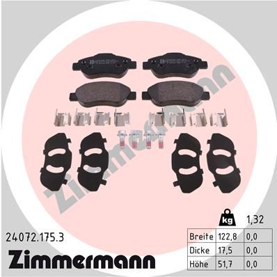 Комплект тормозных колодок, дисковый тормоз ZIMMERMANN 24072.175.3 для FIAT PANDA