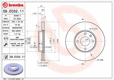 Тормозной диск BREMBO 09.E032.11 для OPEL KARL