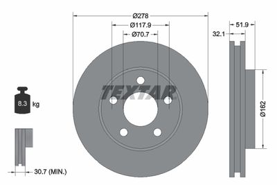 Тормозной диск TEXTAR 92332500 для CADILLAC ALLANTE