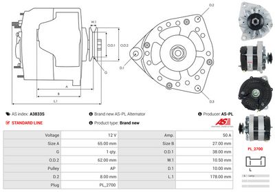 GENERATOR / ALTERNATOR AS-PL A3833S 5