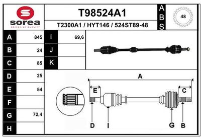 Приводной вал EAI T98524A1 для HYUNDAI i10