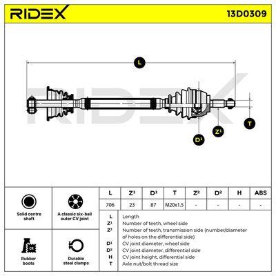 полуоска RIDEX 13D0309