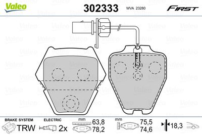 Комплект тормозных колодок, дисковый тормоз VALEO 302333 для VW PHAETON