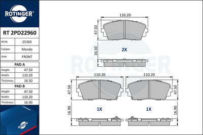 комплект спирачно феродо, дискови спирачки ROTINGER