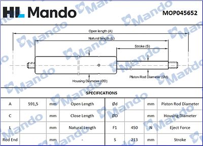 Sprężyna gazowa, pokrywa bagażnika MANDO MOP045652