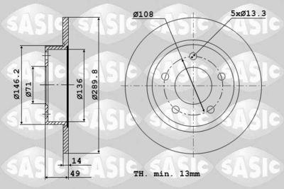 Тормозной диск SASIC 6100015 для CITROËN JUMPY