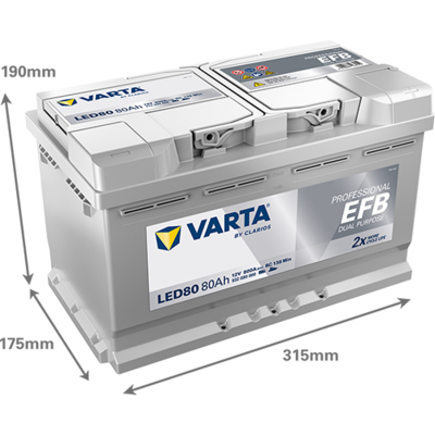 Batterij VARTA 12V 80Ah (EN) PROFESSIONAL DUAL PURPOSE EFB R+ Standaard terminal 315x175x190mm, B13 - montageflens 10,5 mm efb/tweeledig doel