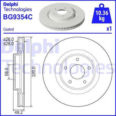 Тормозной диск DELPHI BG9354C для NISSAN MURANO