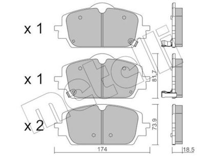 комплект спирачно феродо, дискови спирачки METELLI 22-1438-0