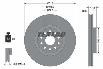 Тормозной диск TEXTAR 92097500 для ALFA ROMEO 166