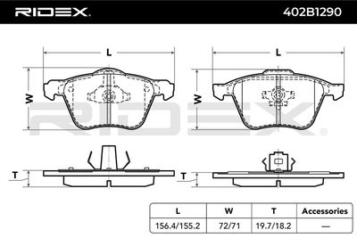 комплект спирачно феродо, дискови спирачки RIDEX 402B1290