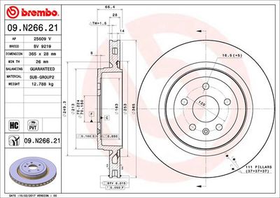 Тормозной диск BREMBO 09.N266.21 для TESLA MODEL S	