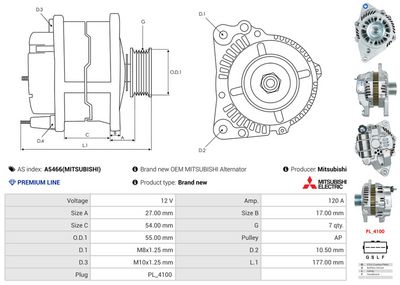 GENERATOR / ALTERNATOR AS-PL A5466MITSUBISHI 4