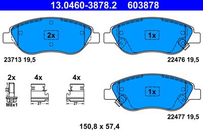 Комплект тормозных колодок, дисковый тормоз ATE 13.0460-3878.2 для FIAT TIPO