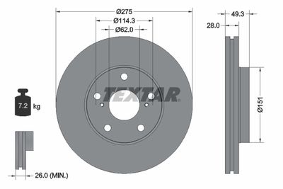 TEXTAR 92077703 Тормозные диски  для TOYOTA AVALON (Тойота Авалон)