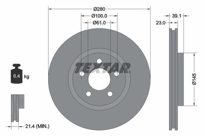 Тормозной диск TEXTAR 92108505 для CHRYSLER PT