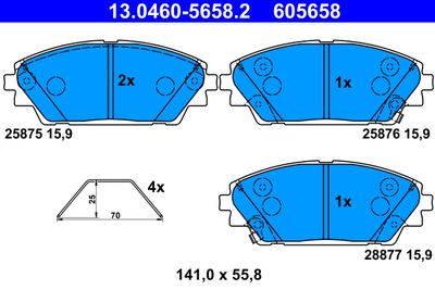 Комплект тормозных колодок, дисковый тормоз ATE 13.0460-5658.2 для MAZDA CX-3