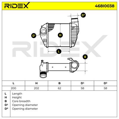 интеркулер (охладител за въздуха на турбината) RIDEX 468I0038
