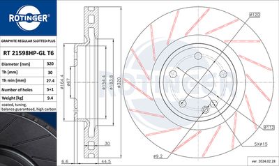 спирачен диск ROTINGER RT 21598HP-GL T6