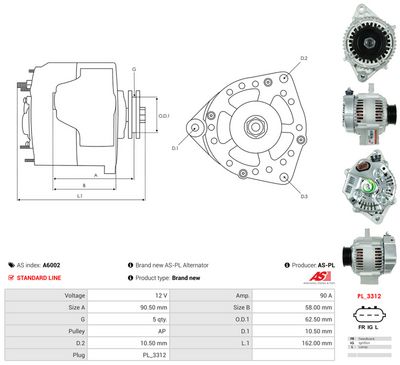 GENERATOR / ALTERNATOR AS-PL A6002 4