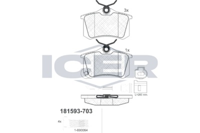 комплект спирачно феродо, дискови спирачки ICER 181593-703